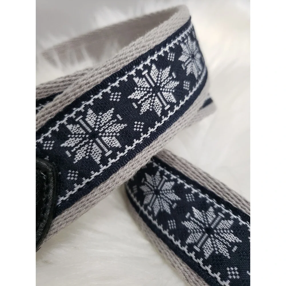 NEW Club Room Men's Faux Leather Holiday Cheer Belt‎ Fair Isle print snowflake